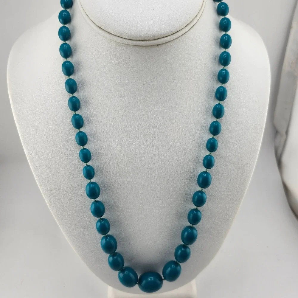 Teal‎ Beaded Necklace Chunky Oval Beads Statement Necklace